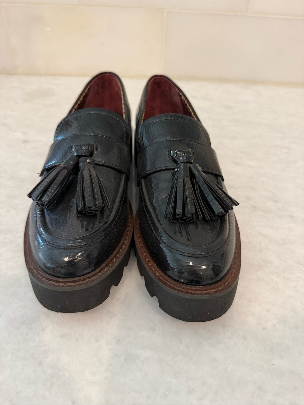 Women’s Black Tassel Platform Loafers - Classic Leather Slip-On